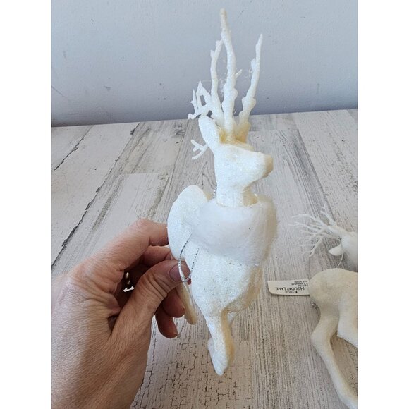 Vintage Macys holiday time reindeer fur glitter white ivory ornament Xmas tree - Picture 3 of 11